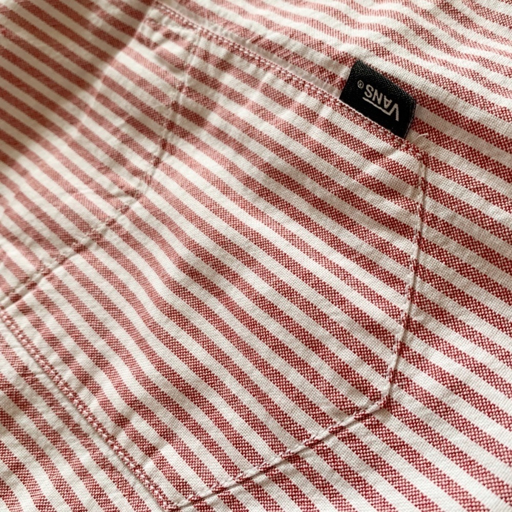 Vans Mens Classic Button Down Shirt Collared Stripe Coral White Short Sleeve - Picture 5 of 13